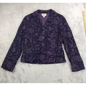 Talbots Purple Floral Velvet Blazer Jacket Women Size 4 Button Front Classic